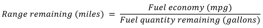 Gama restante del coche de gasolina de fórmula
