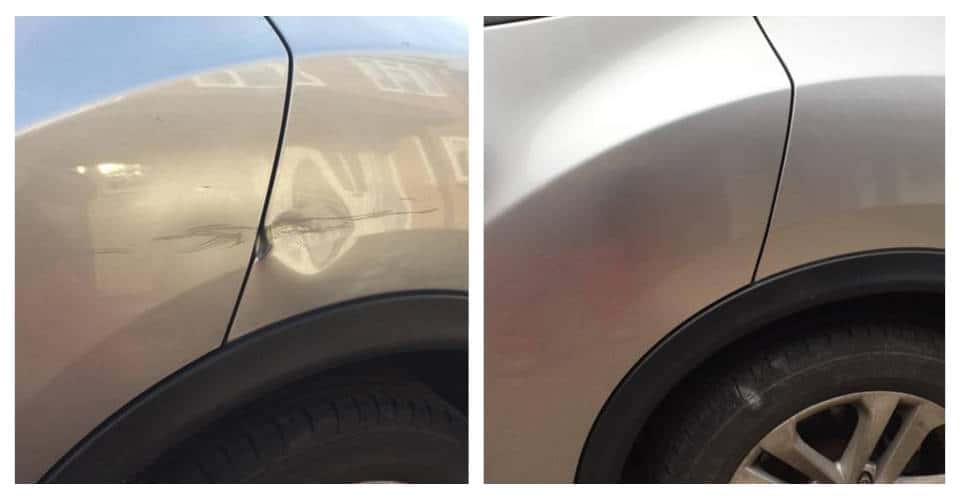 reparación de abolladuras en el coche antes y después